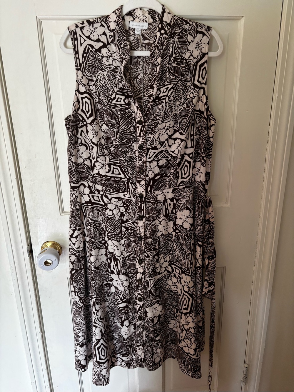 Charter Club Brown & Cream Linen Button Front Dress Sz 14